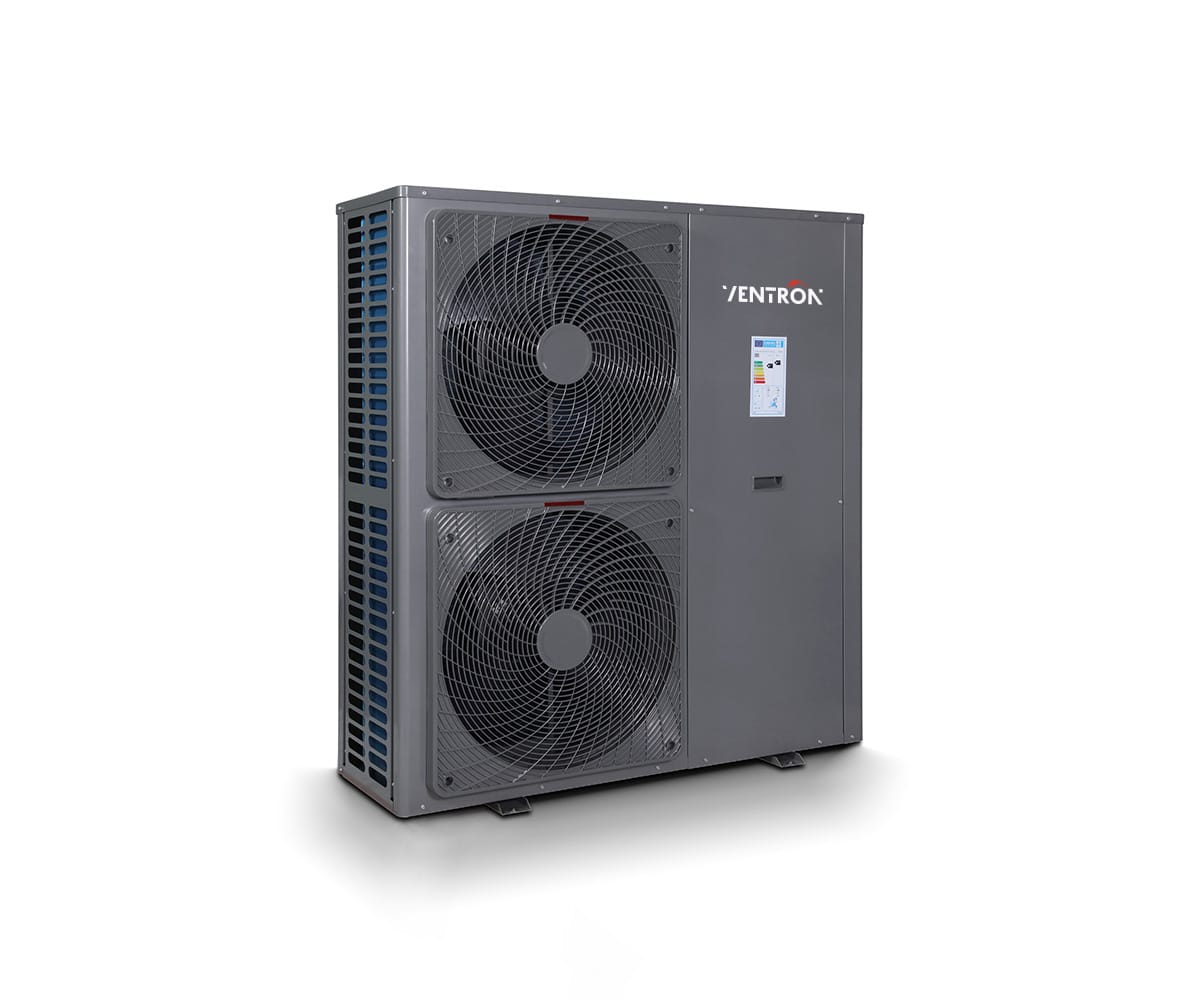 Moderne Ventron Wärmepumpe der Energieeffizienzklasse A+++, Symbol für Innovation und Komfort im Heizen und Kühlen.